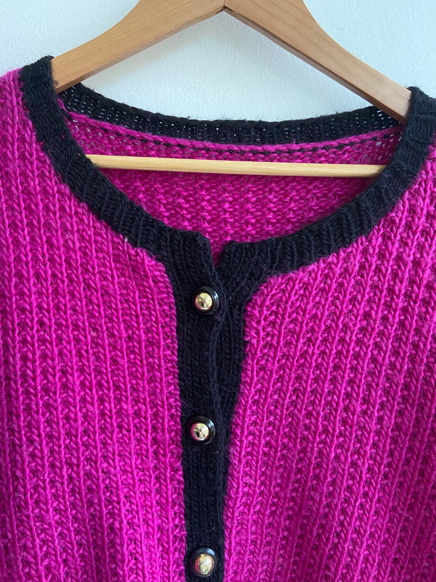 Hand-knit wool magenta cardigan SS 1-2