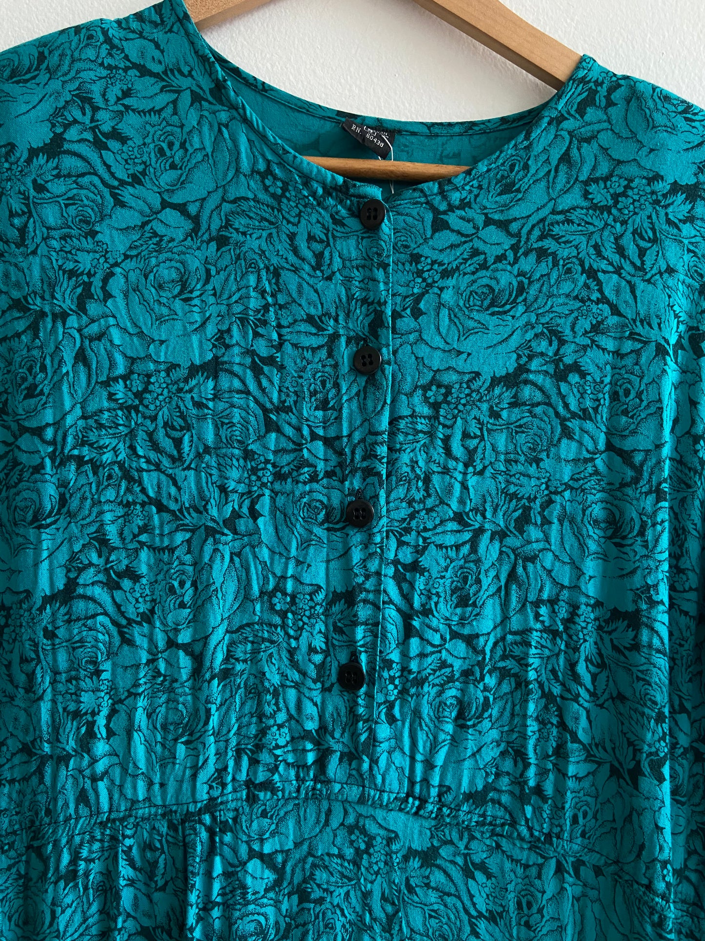 Floral teal drop waist dress SS 1-2