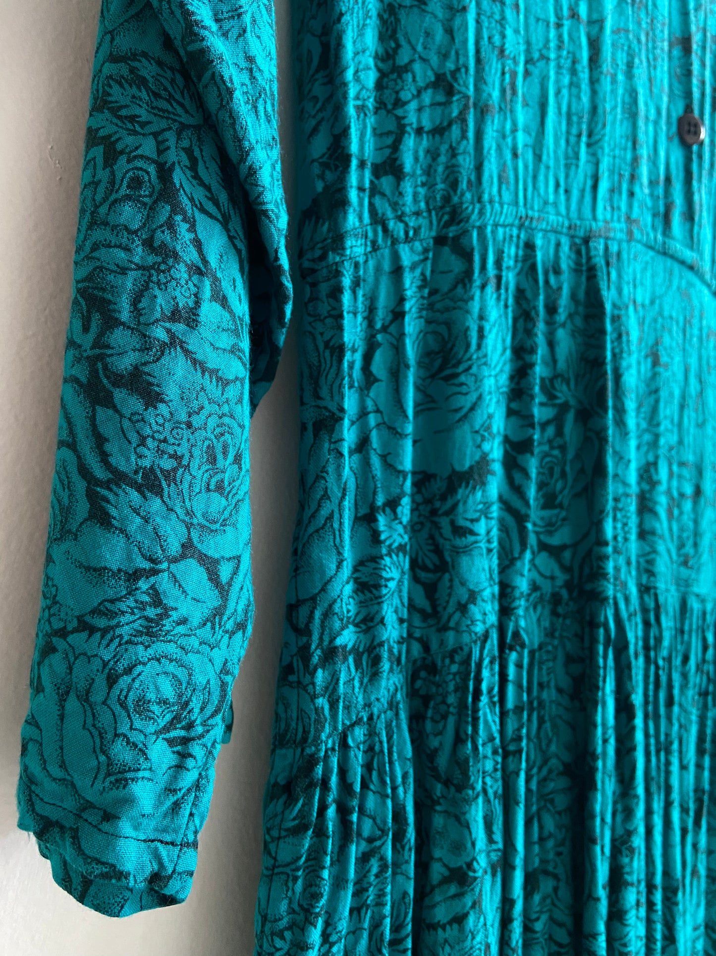 Floral teal drop waist dress SS 1-2