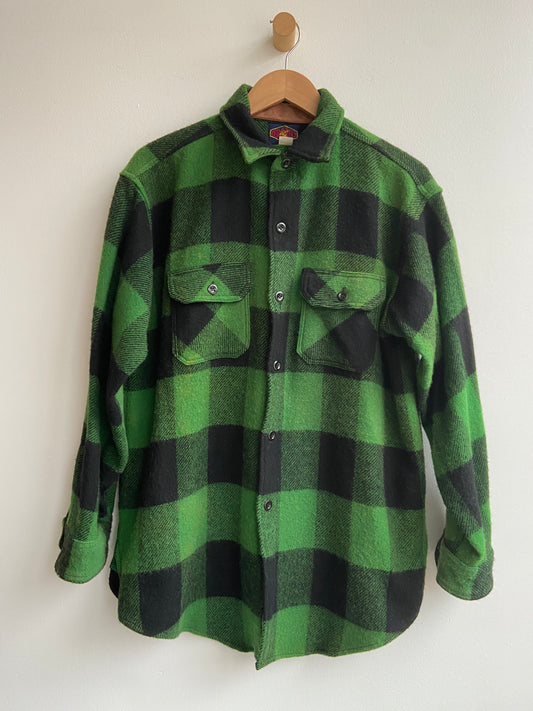 Vintage green wool plaid button-up SS 3