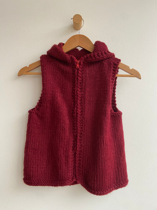 Little. Ones hand-knit wool zip vest with hood sz 8-12