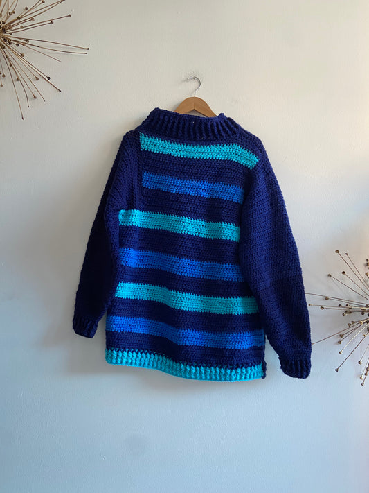 Blues color-block crochet sweater SS 1-3