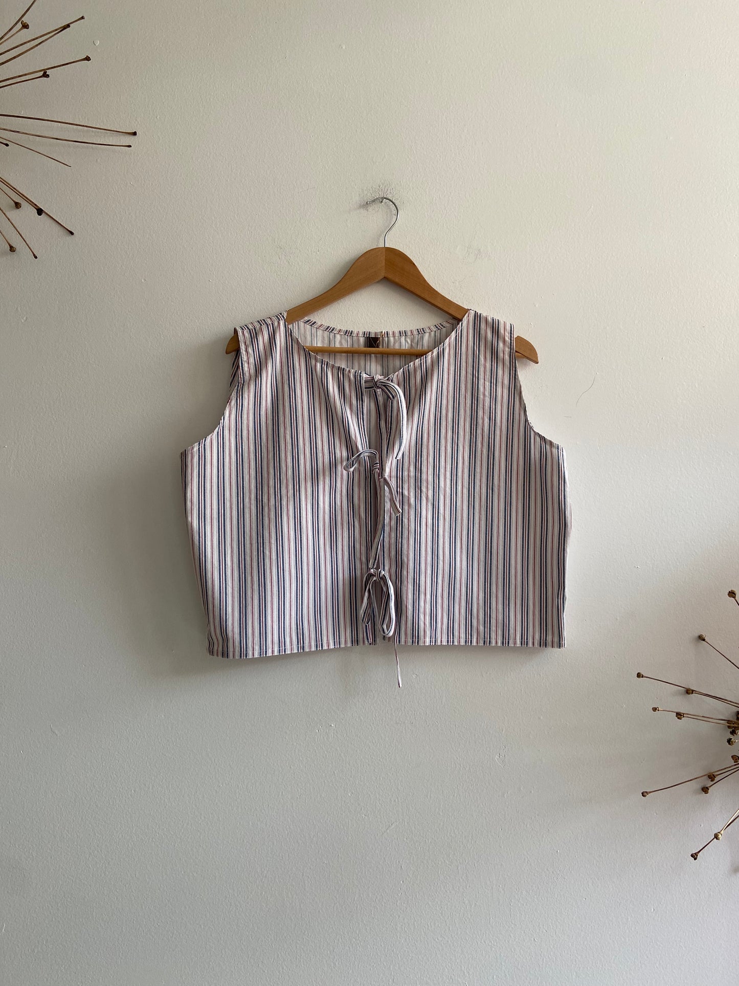 Archive Craft striped crop sleeveless blouse with ties SS 1-2