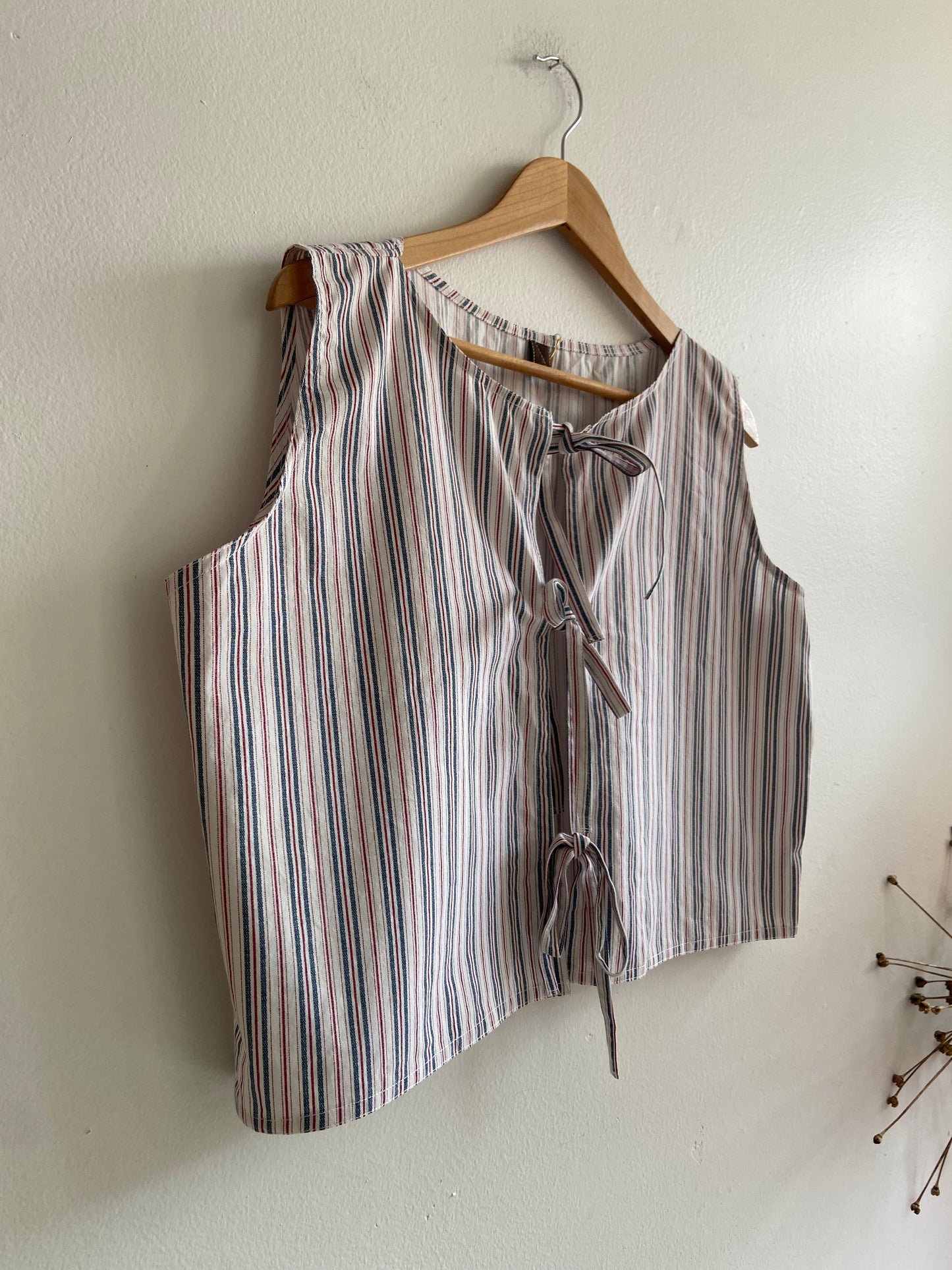 Archive Craft striped crop sleeveless blouse with ties SS 1-2