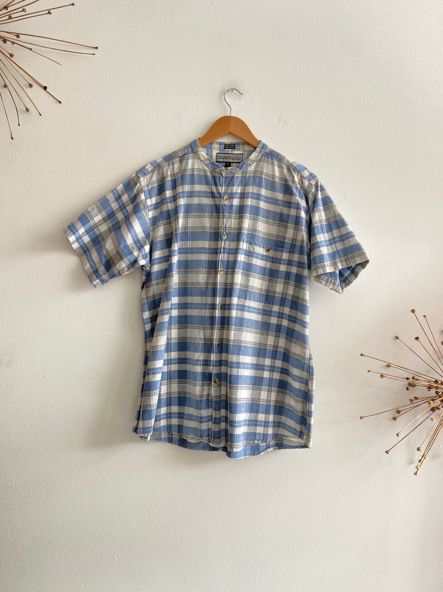 Short sleeve blues cotton plaid button-up SS 1-3