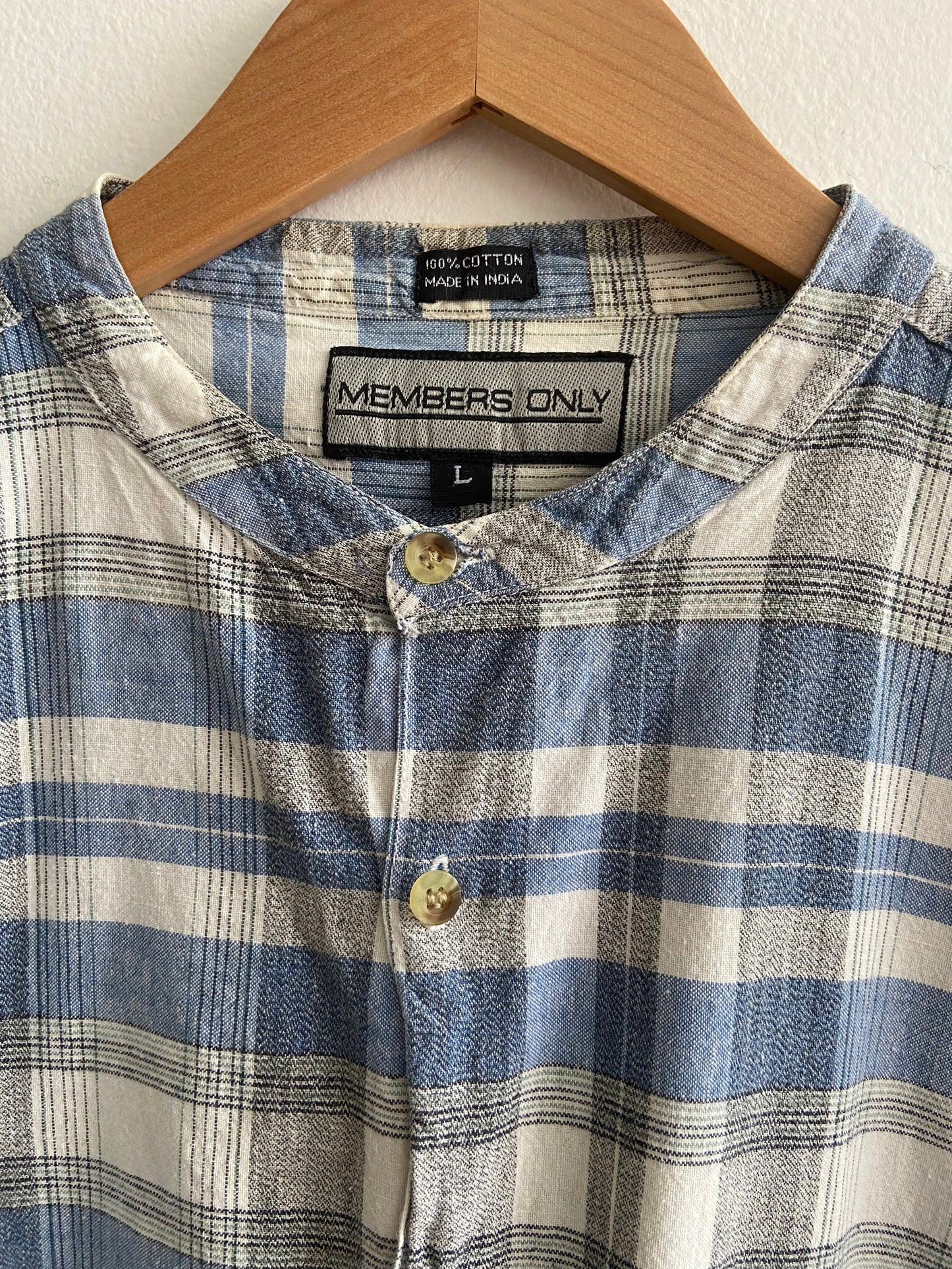 Short sleeve blues cotton plaid button-up SS 1-3