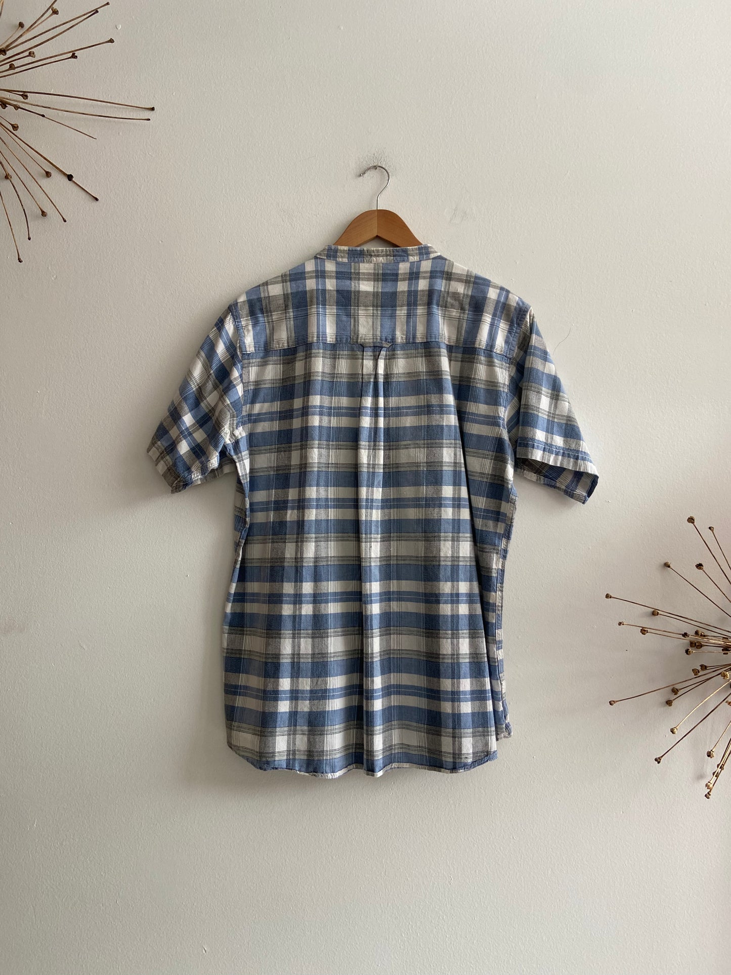 Short sleeve blues cotton plaid button-up SS 1-3