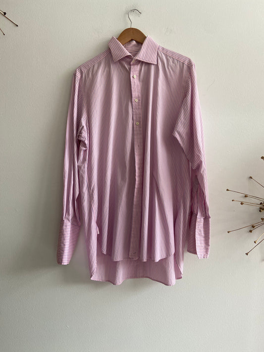 Pink and blue vertical pinstripe button-up SS 1-3