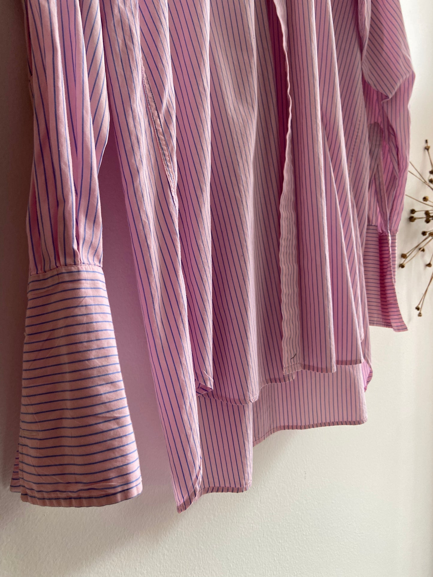 Pink and blue vertical pinstripe button-up SS 1-3