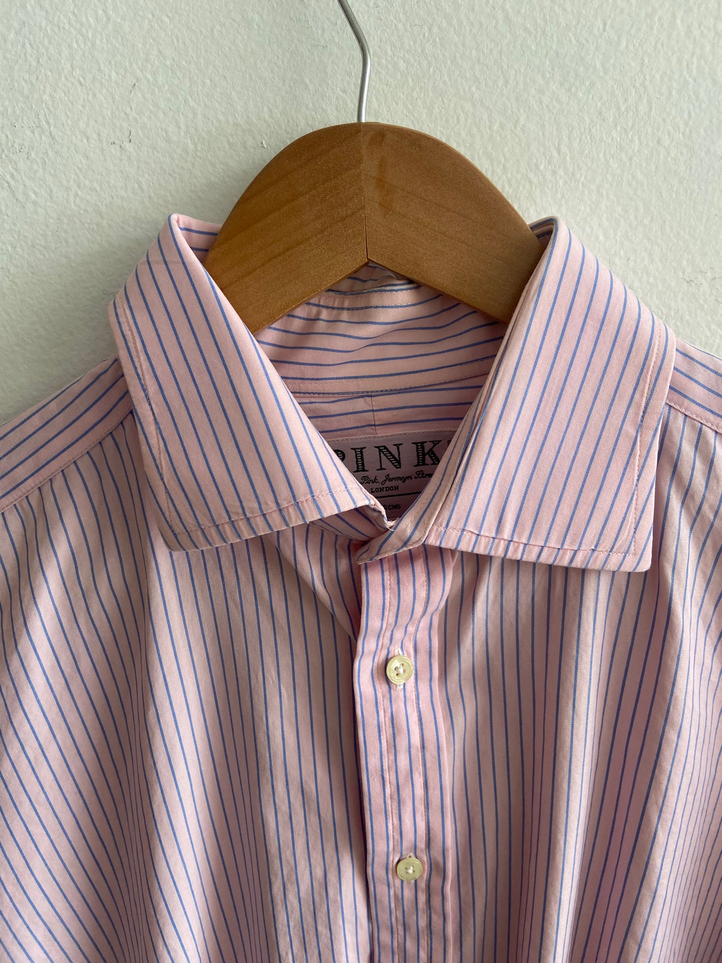 Pink and blue vertical pinstripe button-up SS 1-3