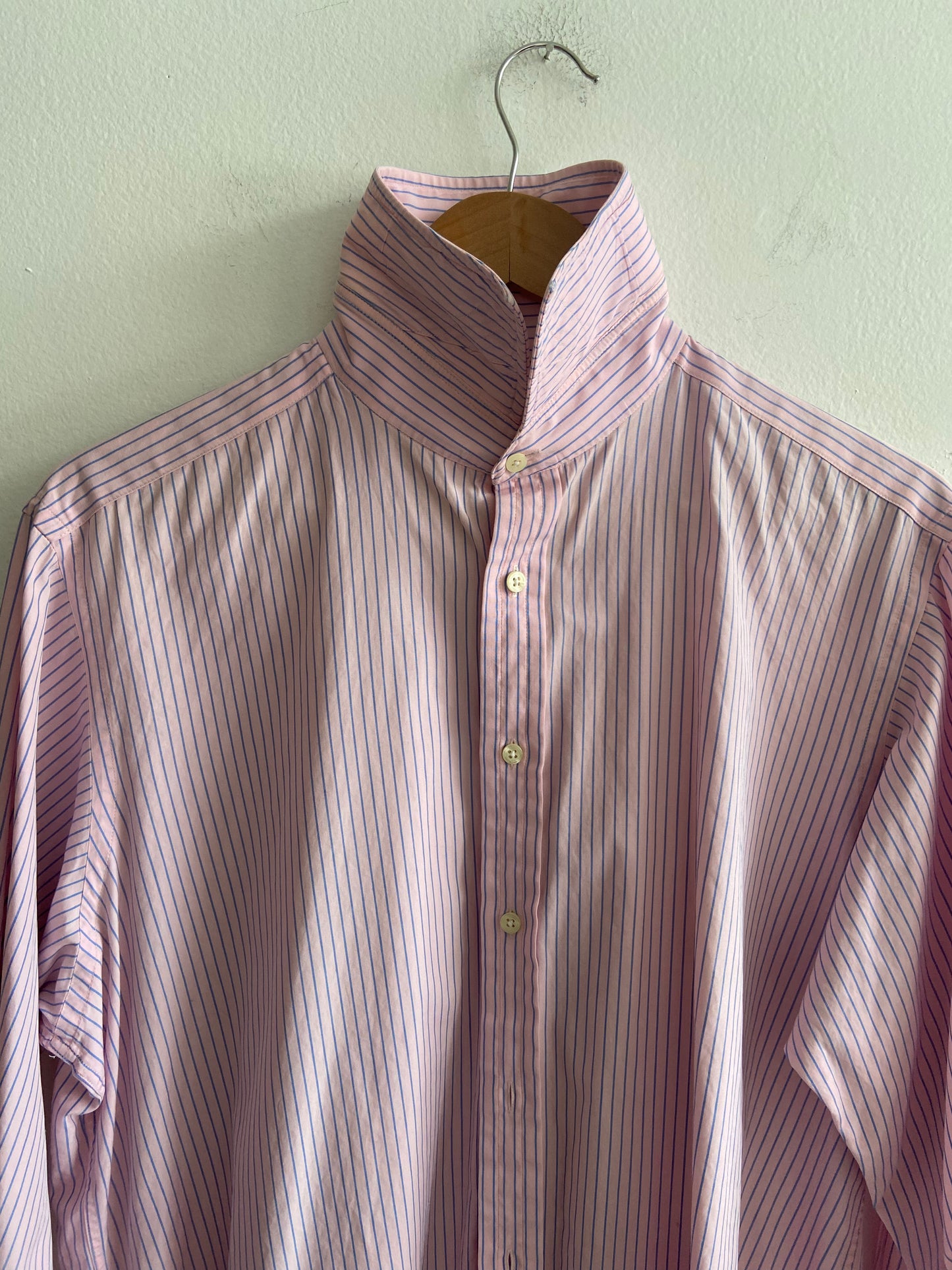 Pink and blue vertical pinstripe button-up SS 1-3