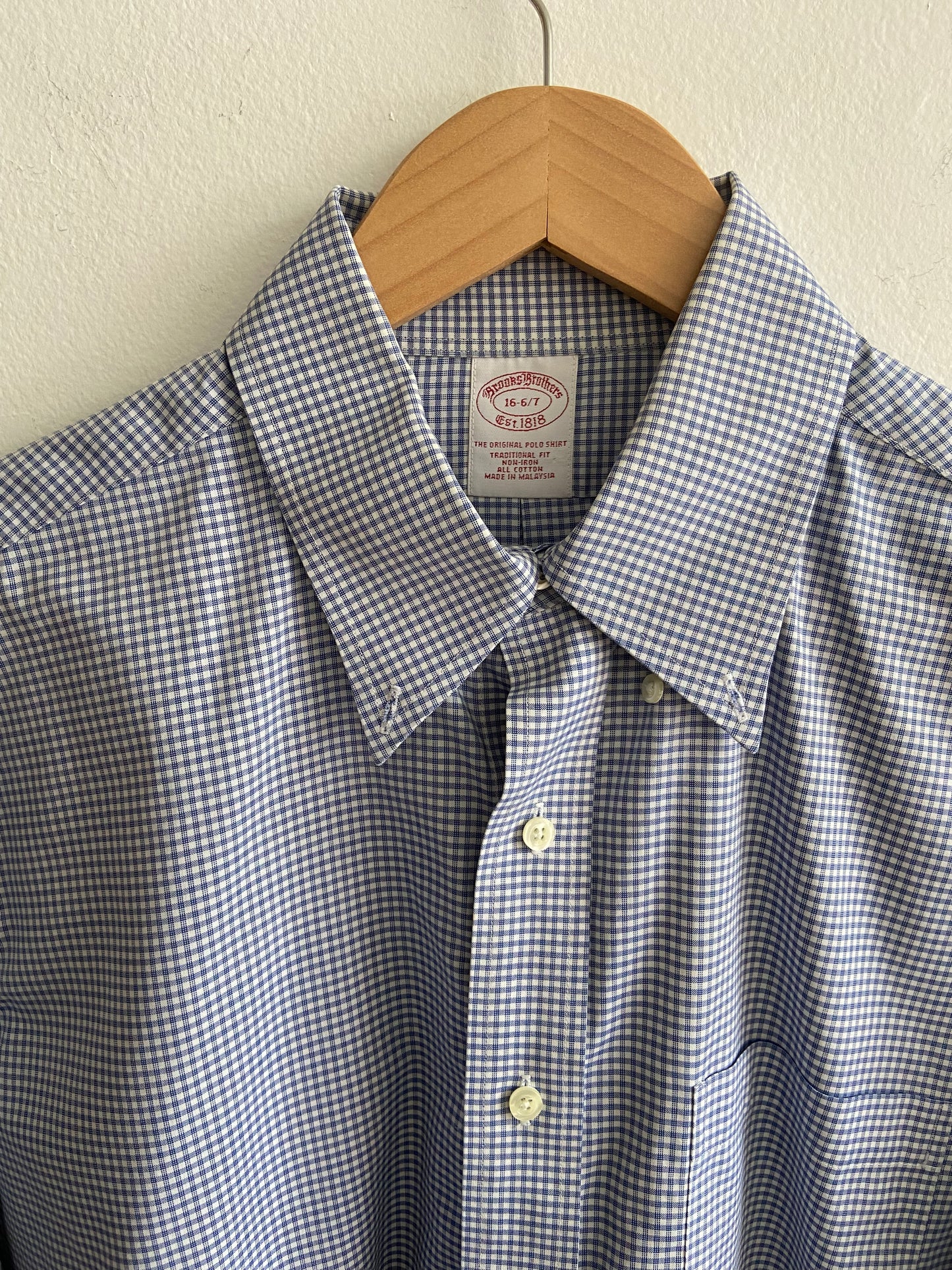 Brooks Brothers navy and white check button-up SS 1-3