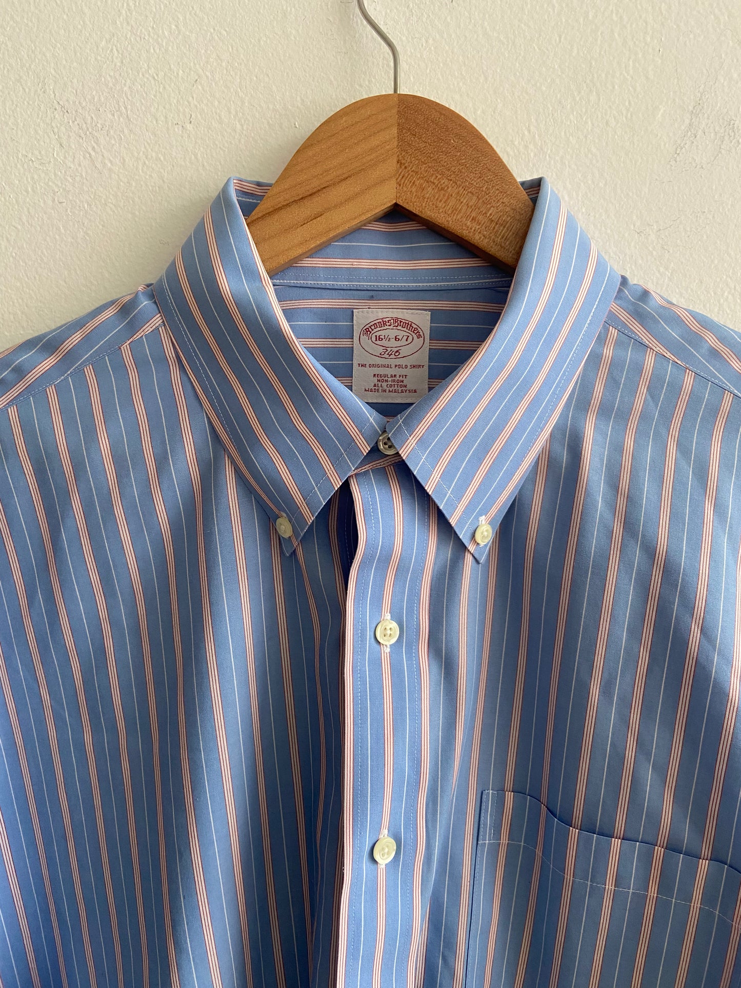 Brooks Brothers blue with pink vertical pinstripe SS 1-3