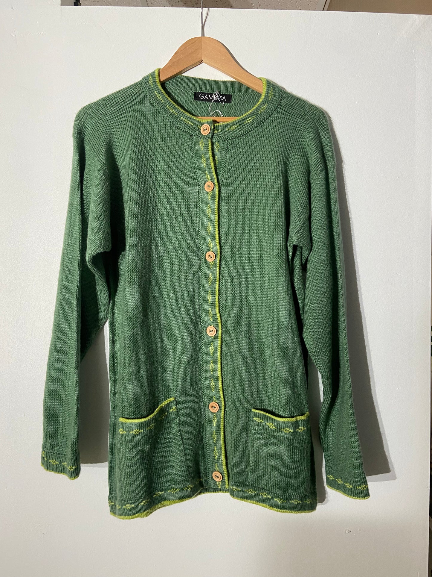 Green button-down cardigan sweater SS 1-3