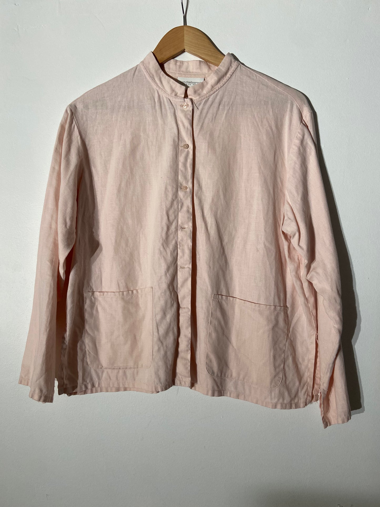 Light pink linen band collar button-up SS 1