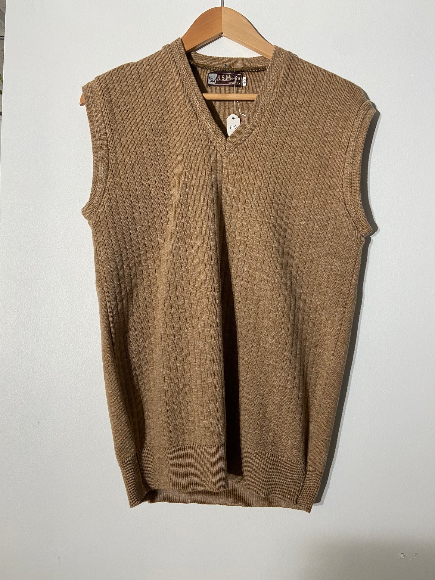 Vintage wool blend tan brown sweater vest SS 1-2