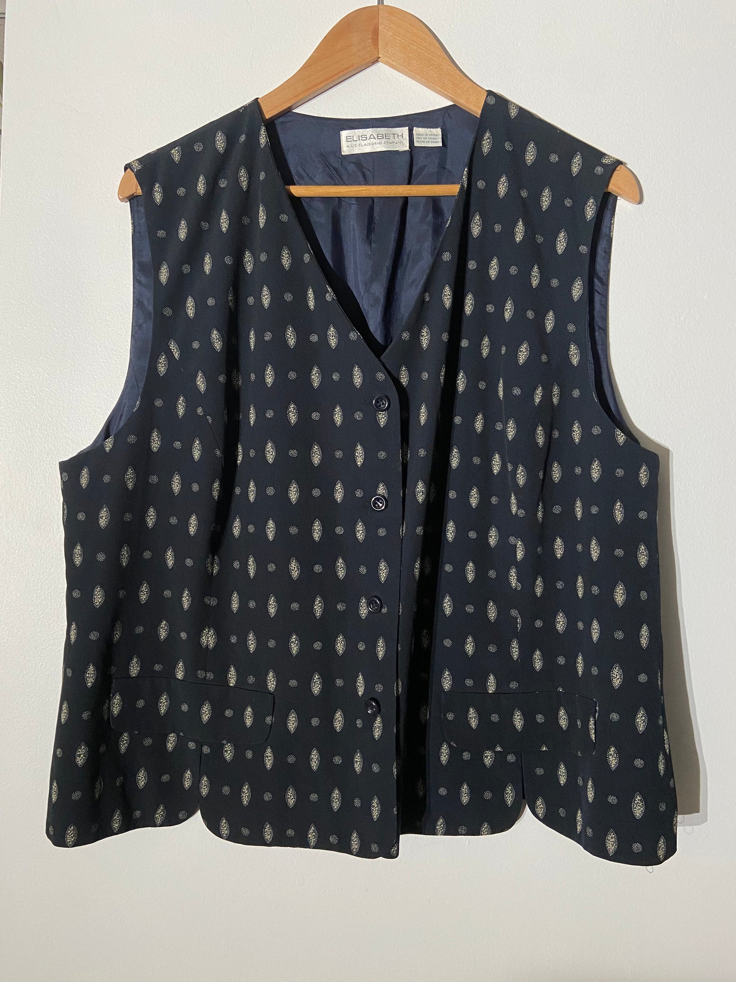 Navy patterned silk blend vest SS 2-3