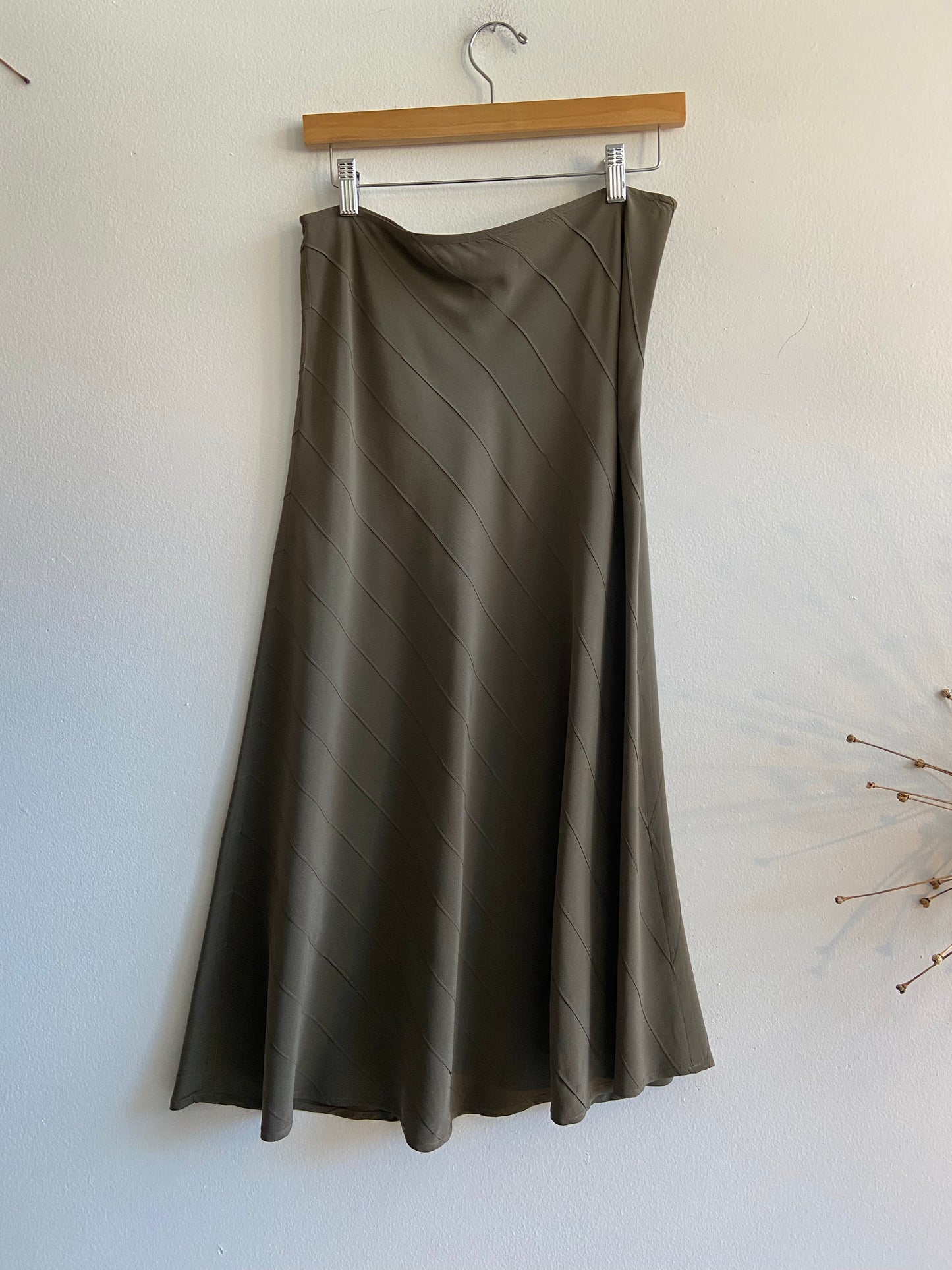 Grey green asymetrical lines silk skirt SS 1-2