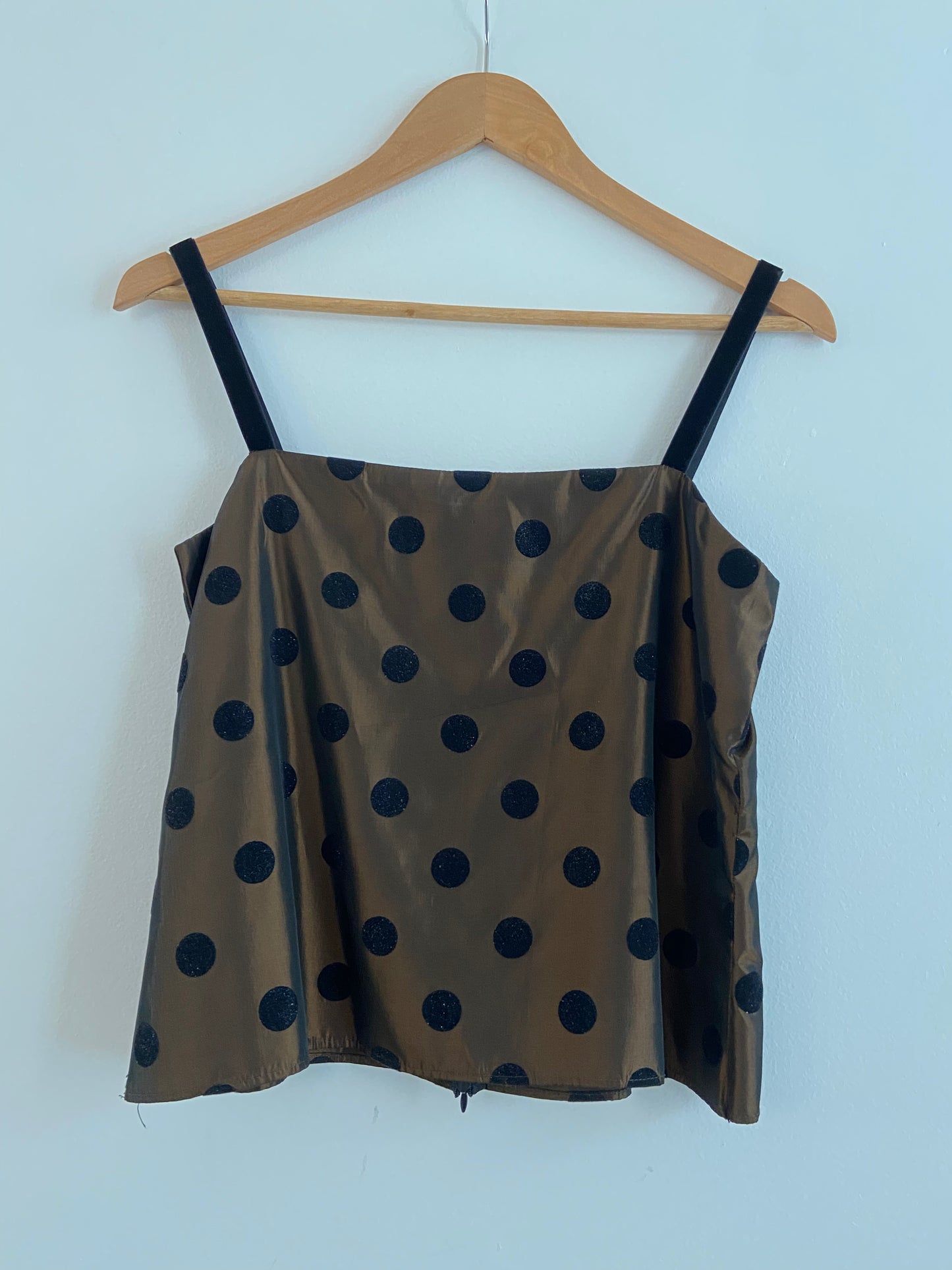 Black and bronze polka dot velvet and satin party top SS 1-2