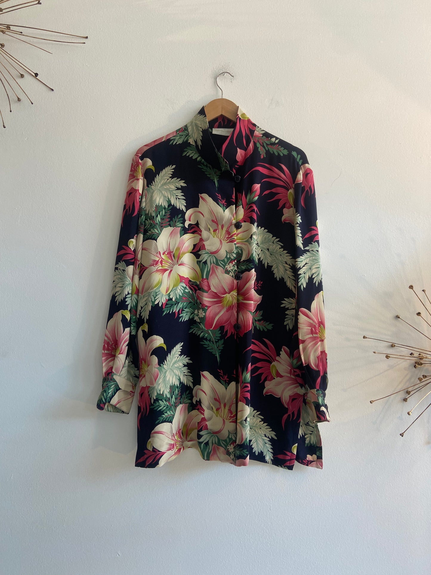 Floral silk button-up blouse SS 1-3