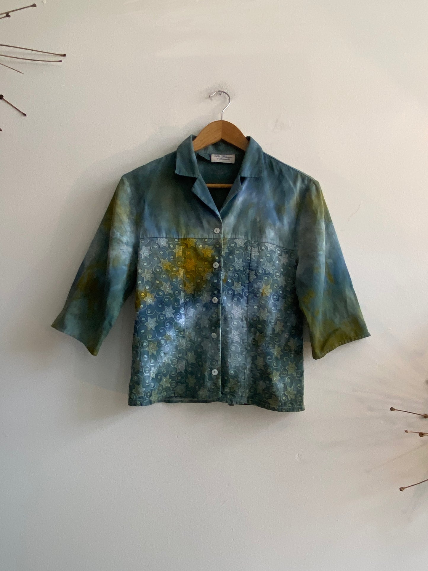 Blue and green tie-dye short-sleeve button-up SS 1