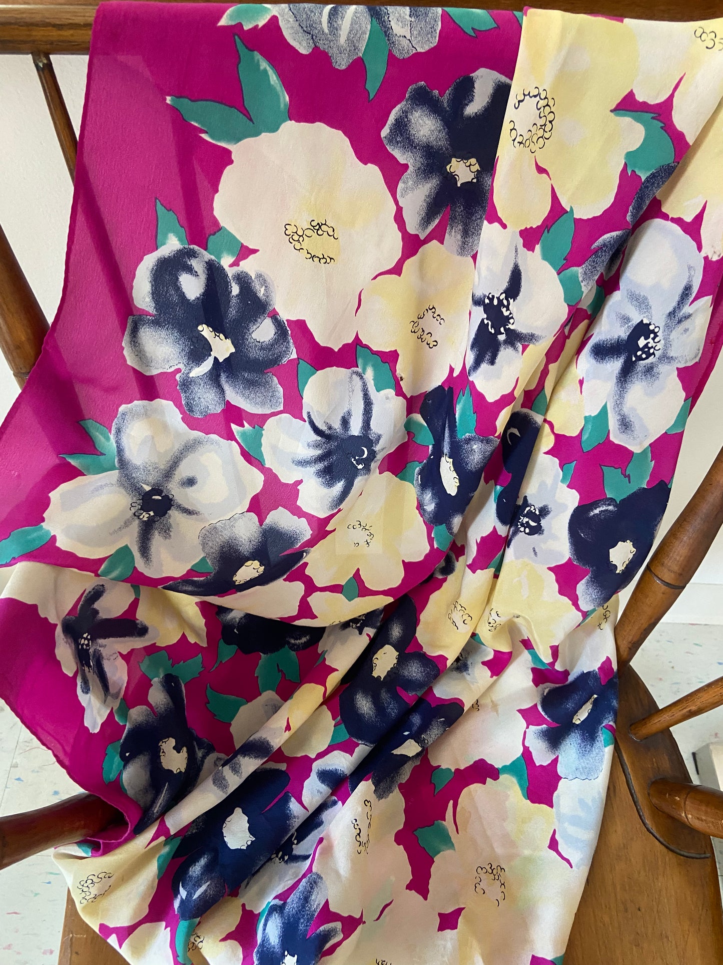 Vintage silk scarf magenta floral