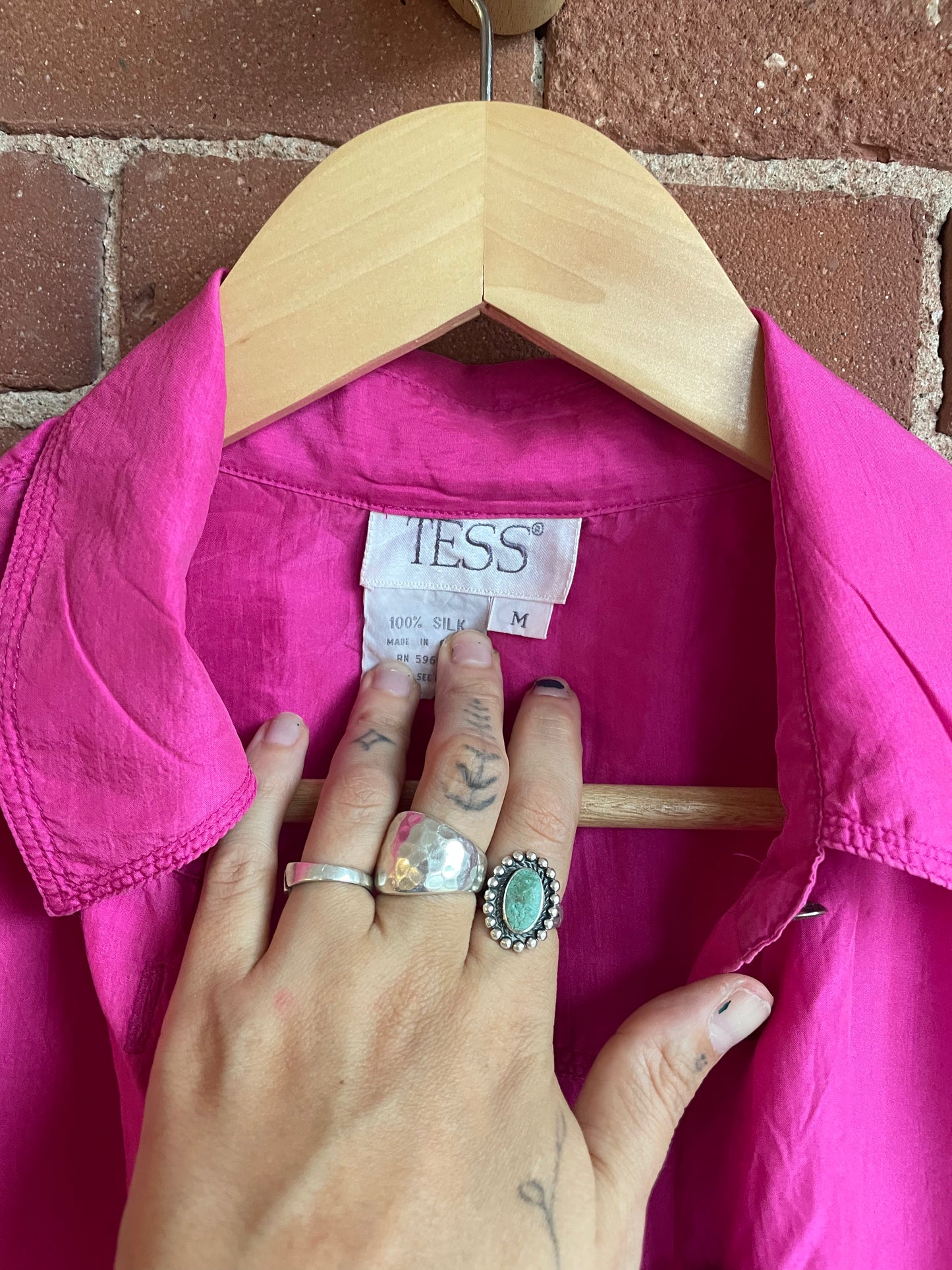 "Tess" 100% Silk Silver Button Long Sleeve SS2