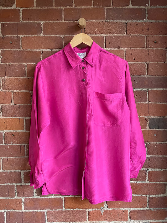 "Tess" 100% Silk Silver Button Long Sleeve SS2