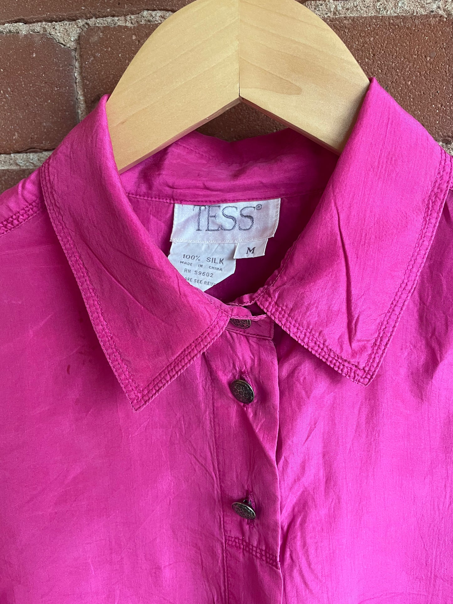 "Tess" 100% Silk Silver Button Long Sleeve SS2
