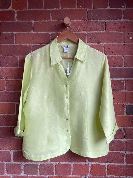 "S.L.B." Light Chartreuse 100% Silk Button Down SS2