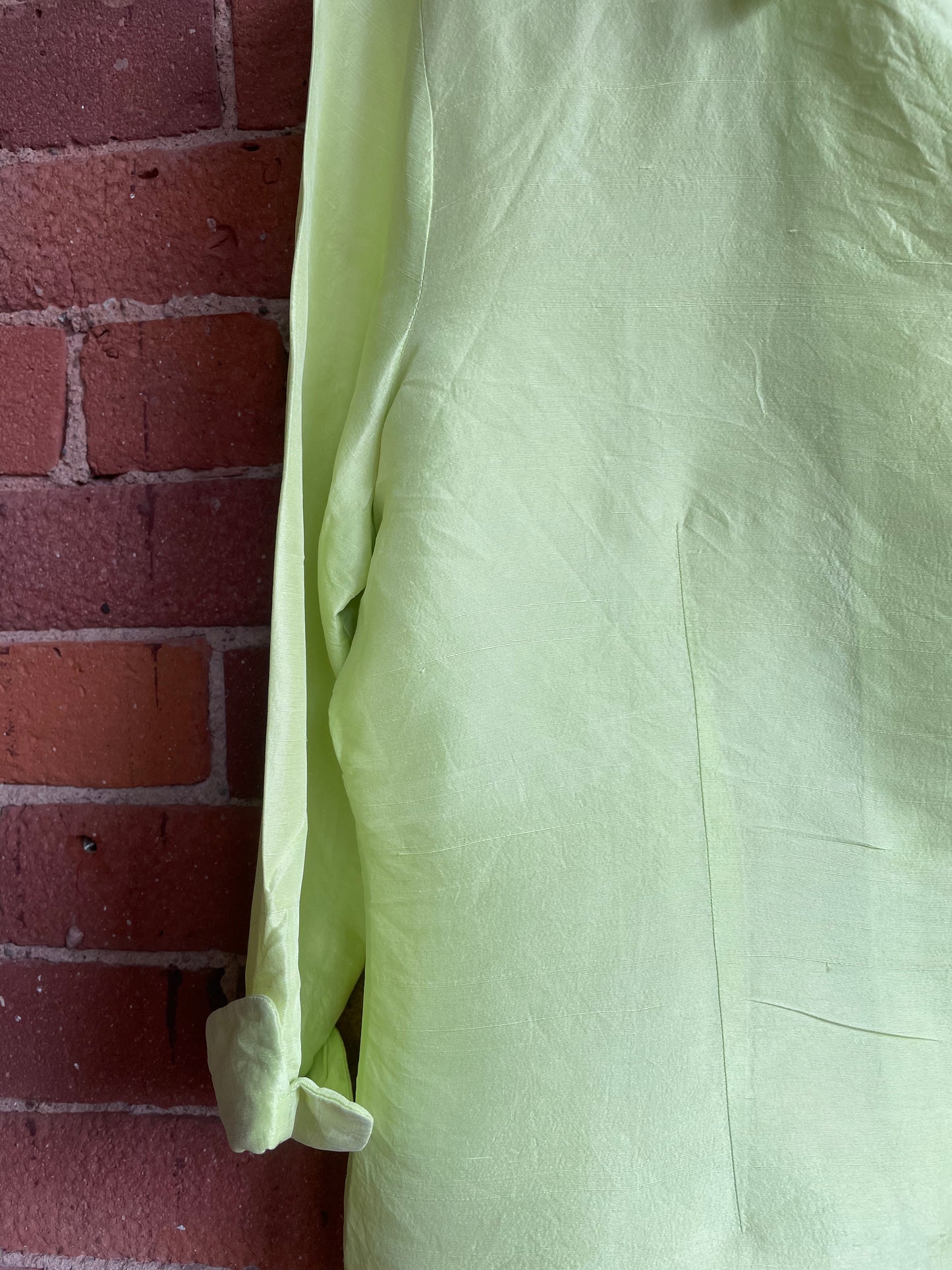 "S.L.B." Light Chartreuse 100% Silk Button Down SS2