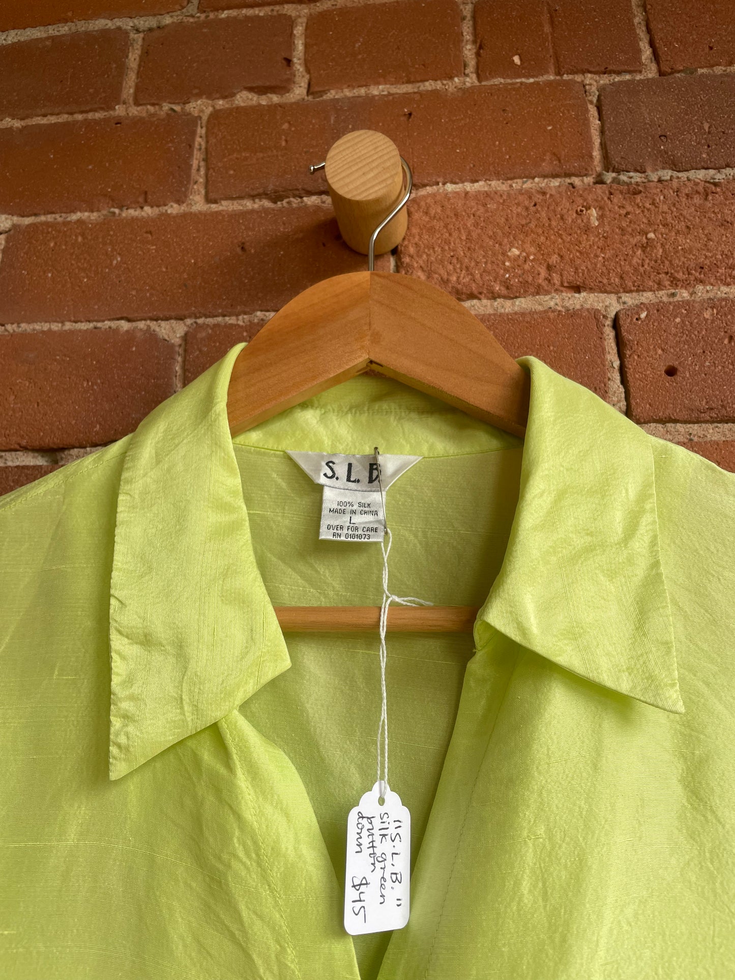 "S.L.B." Light Chartreuse 100% Silk Button Down SS2