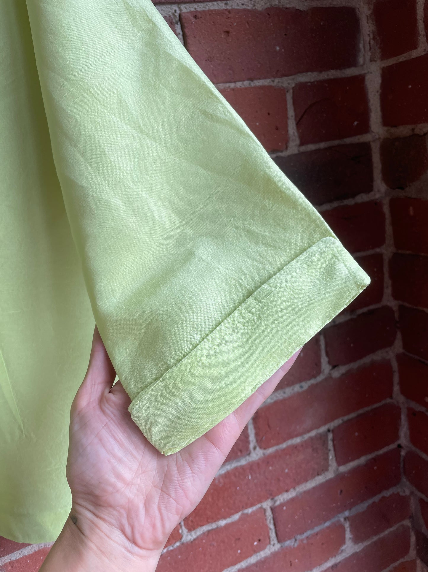 "S.L.B." Light Chartreuse 100% Silk Button Down SS2