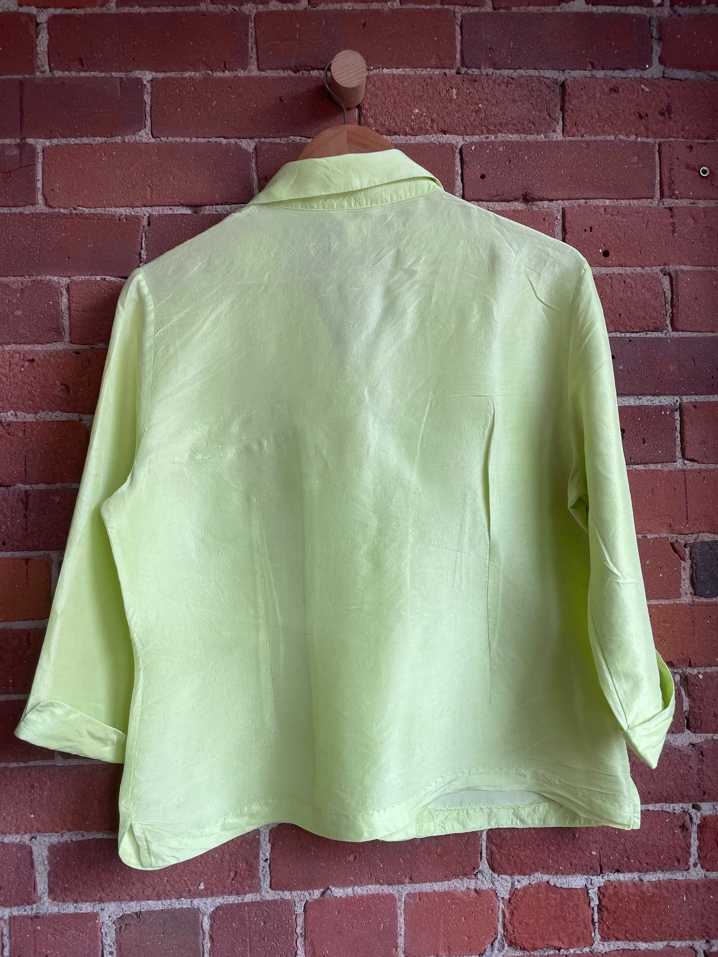 "S.L.B." Light Chartreuse 100% Silk Button Down SS2