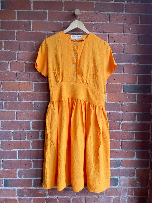 Caron Callahan Tangerine Crinkle Button Dress SS1