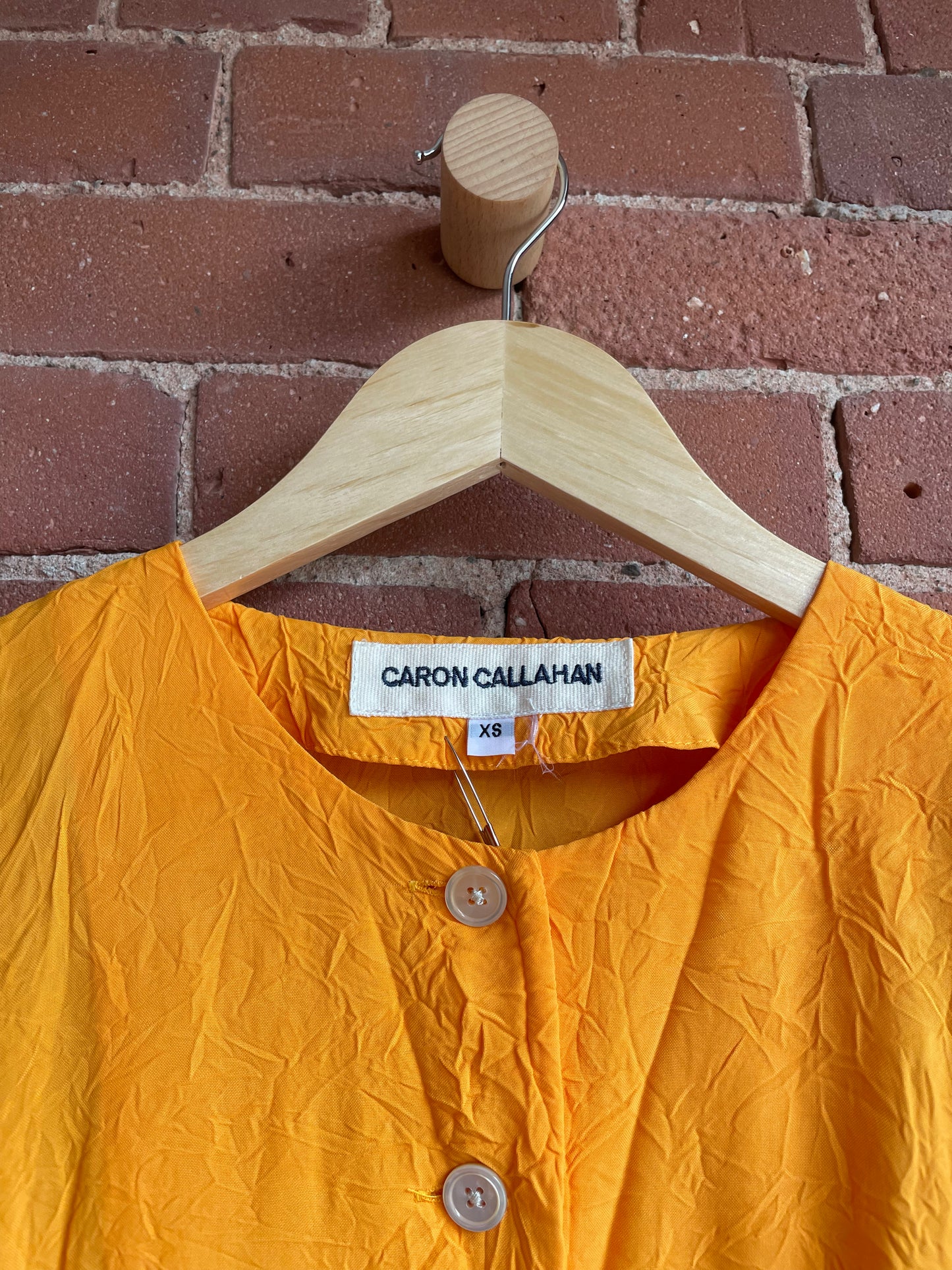 Caron Callahan Tangerine Crinkle Button Dress SS1