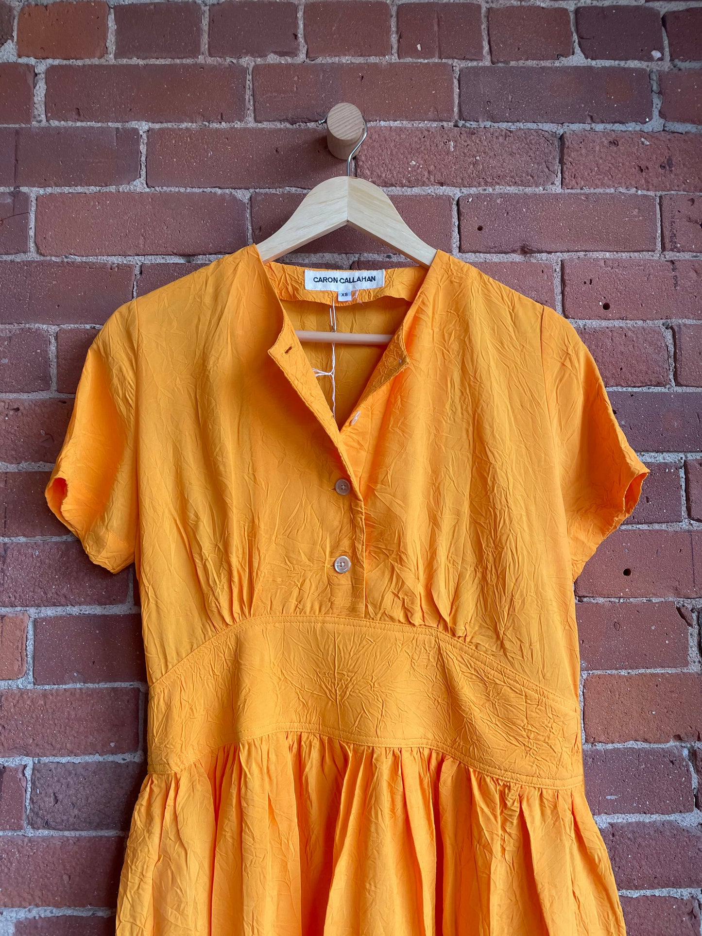 Caron Callahan Tangerine Crinkle Button Dress SS1