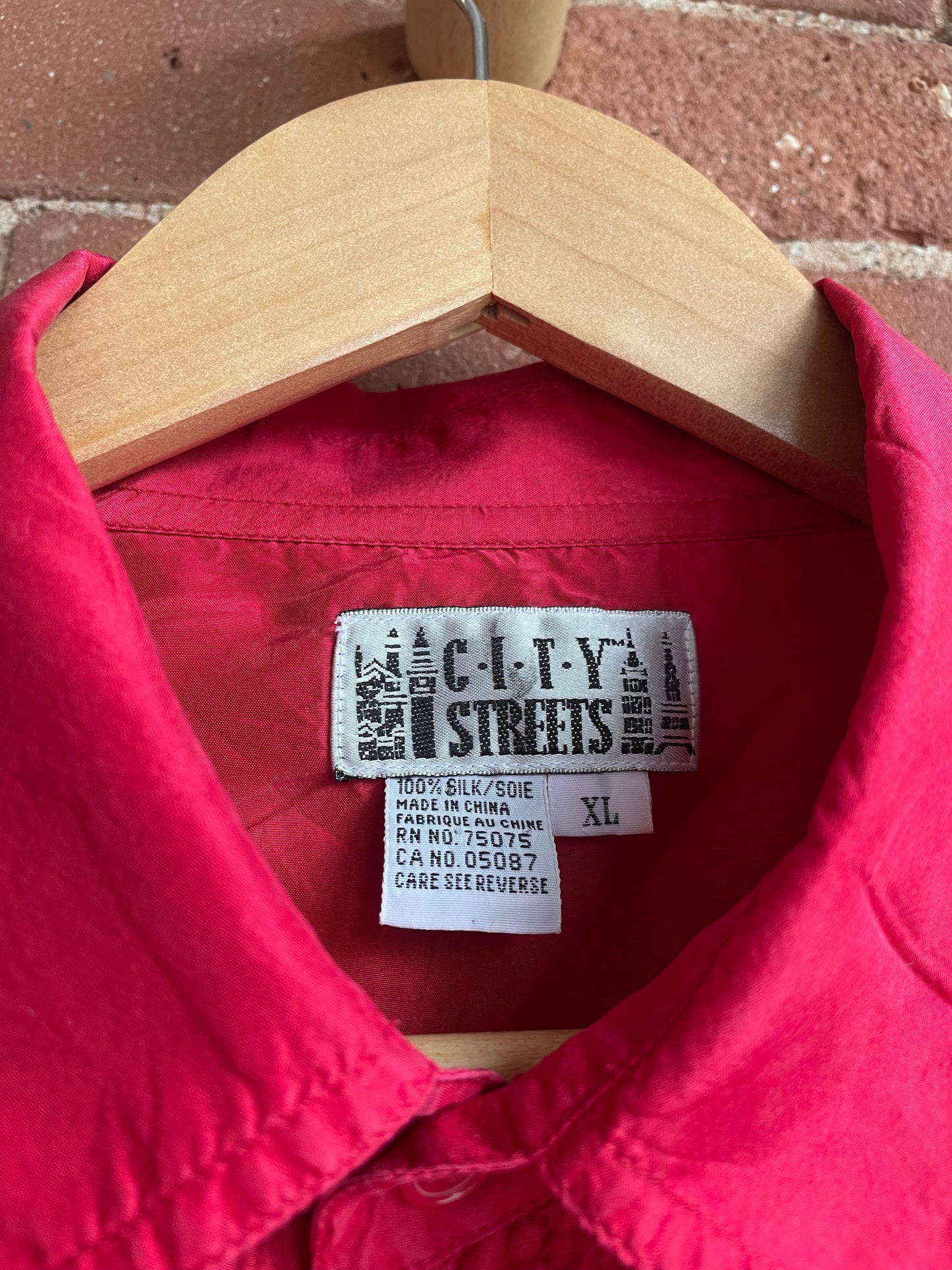 "City Streets" Raspberry Red Silk Button Down SS3