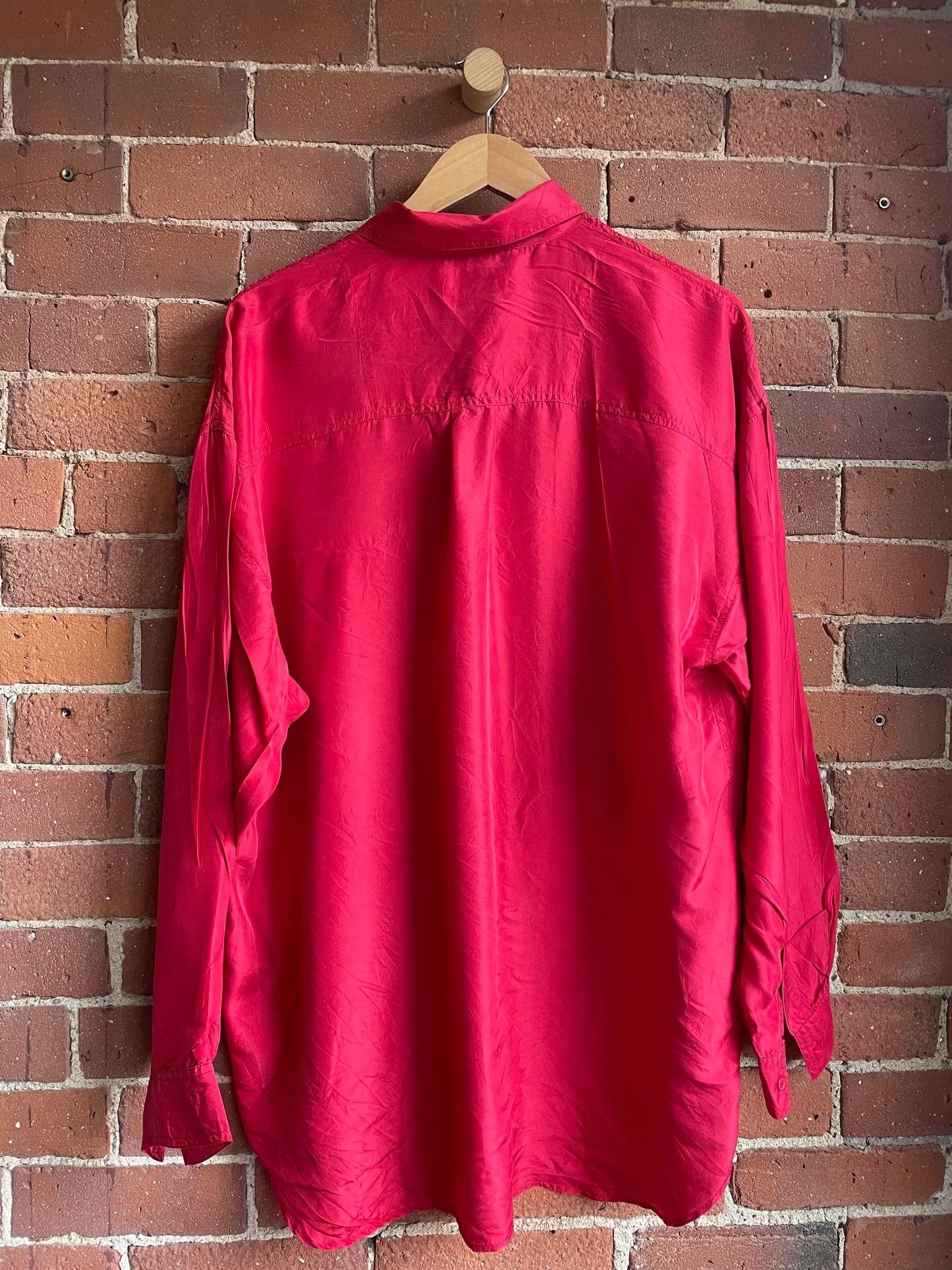 "City Streets" Raspberry Red Silk Button Down SS3