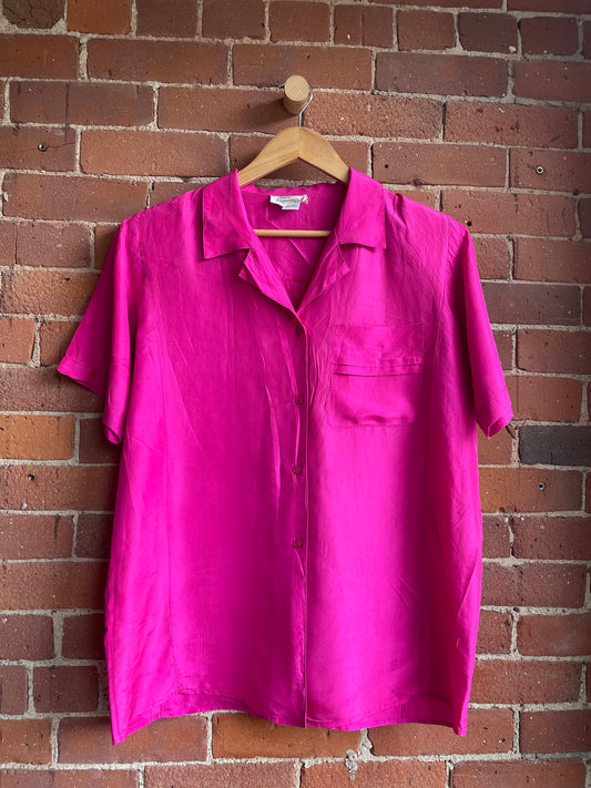 "Chance Encounters" 100% Silk Fuschia Button Down SS2-3