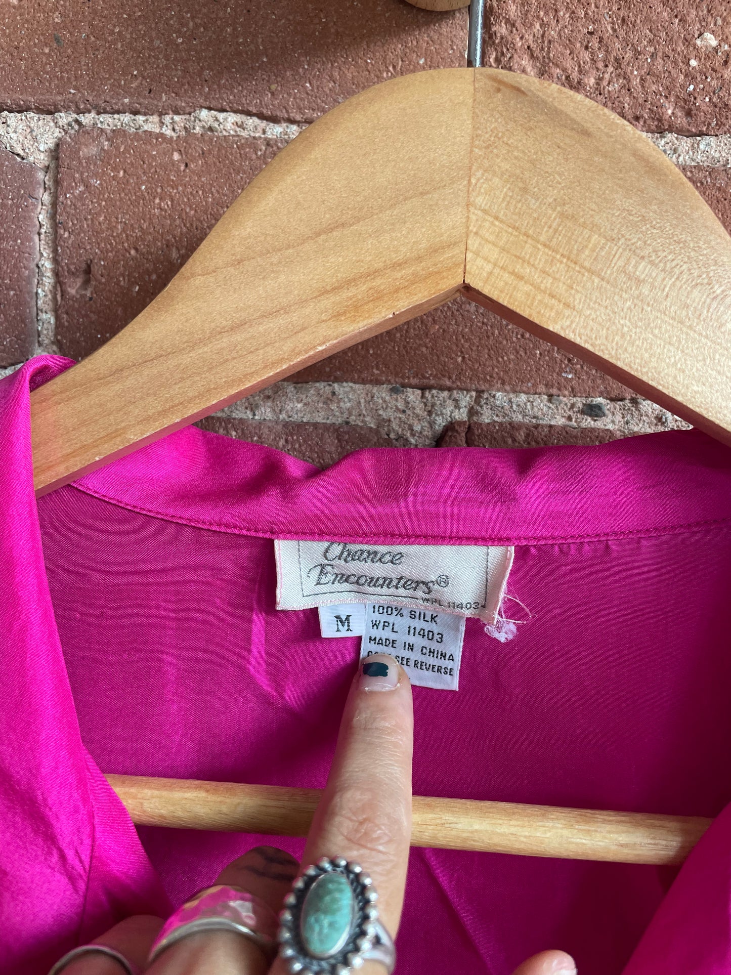 "Chance Encounters" 100% Silk Fuschia Button Down SS2-3