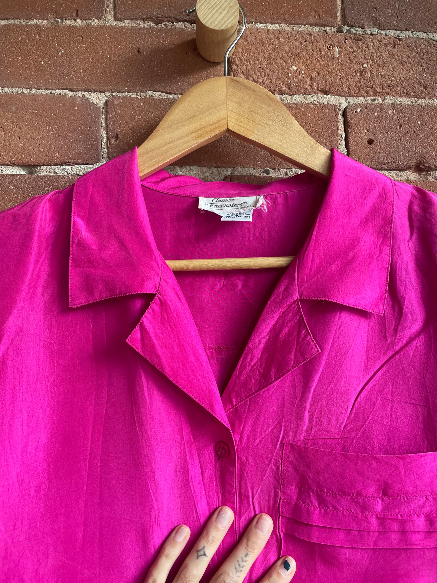 "Chance Encounters" 100% Silk Fuschia Button Down SS2-3