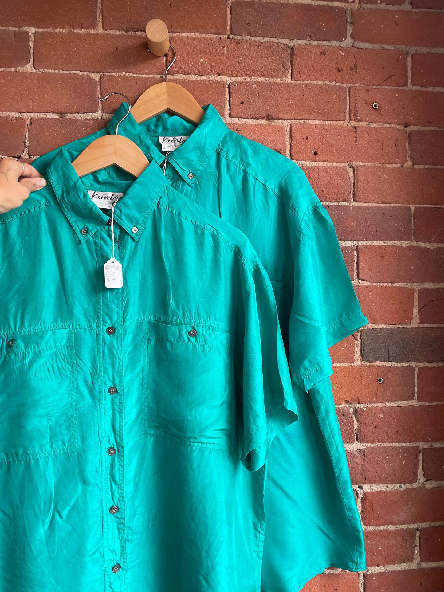 Teal Silk Short Sleeve Button Down SS2-3