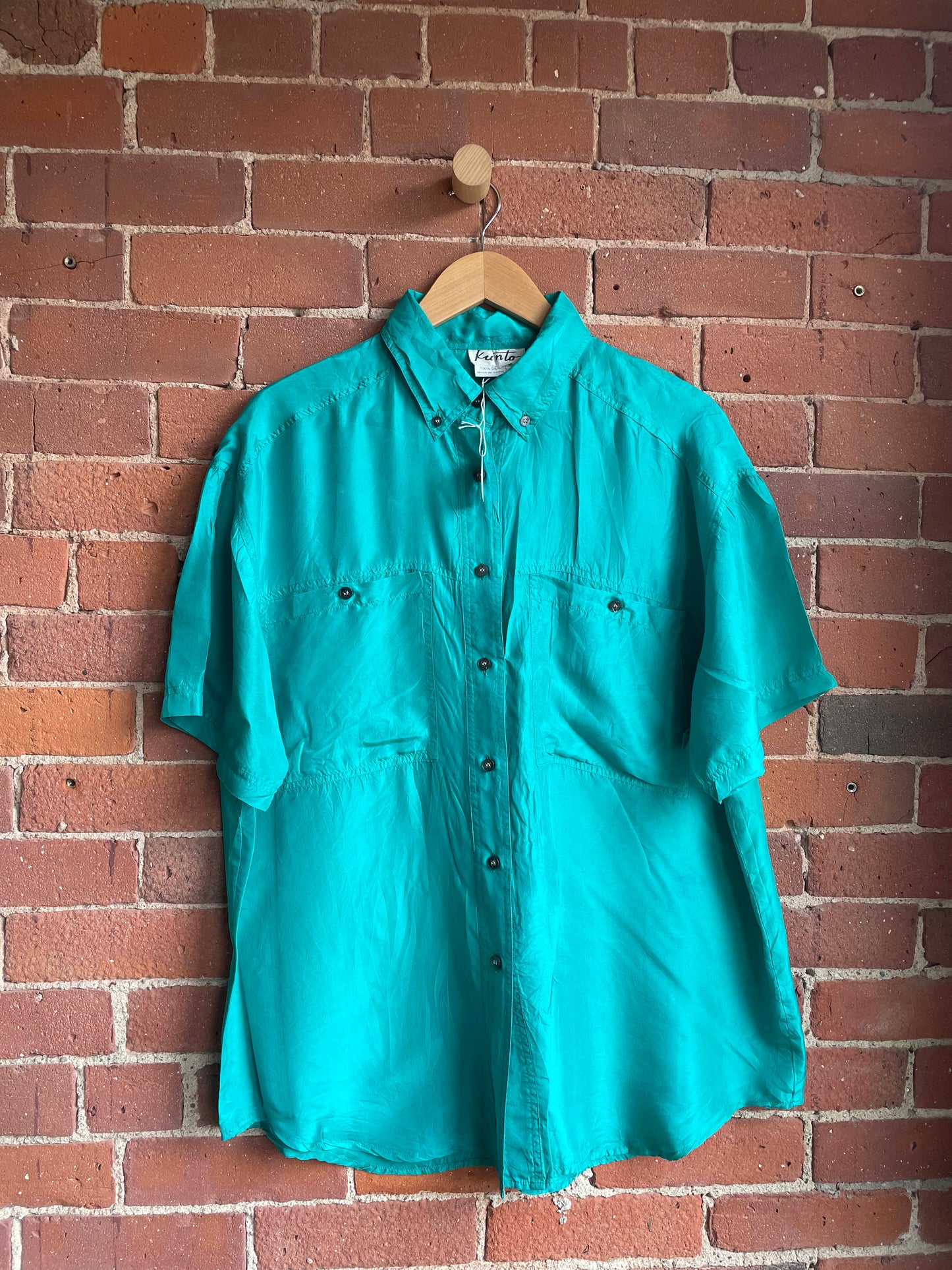 Teal Silk Short Sleeve Button Down SS2-3