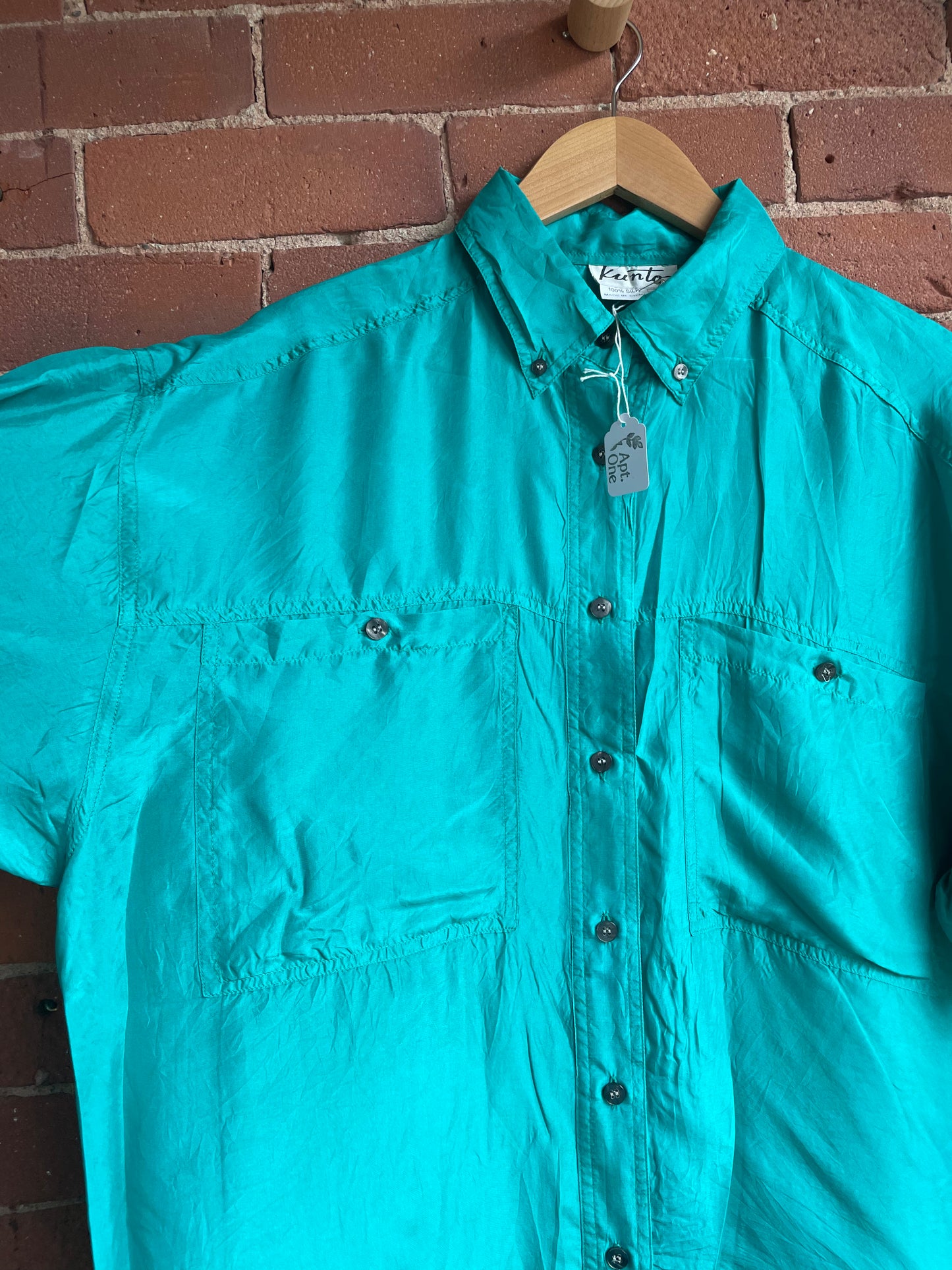 Teal Silk Short Sleeve Button Down SS2-3
