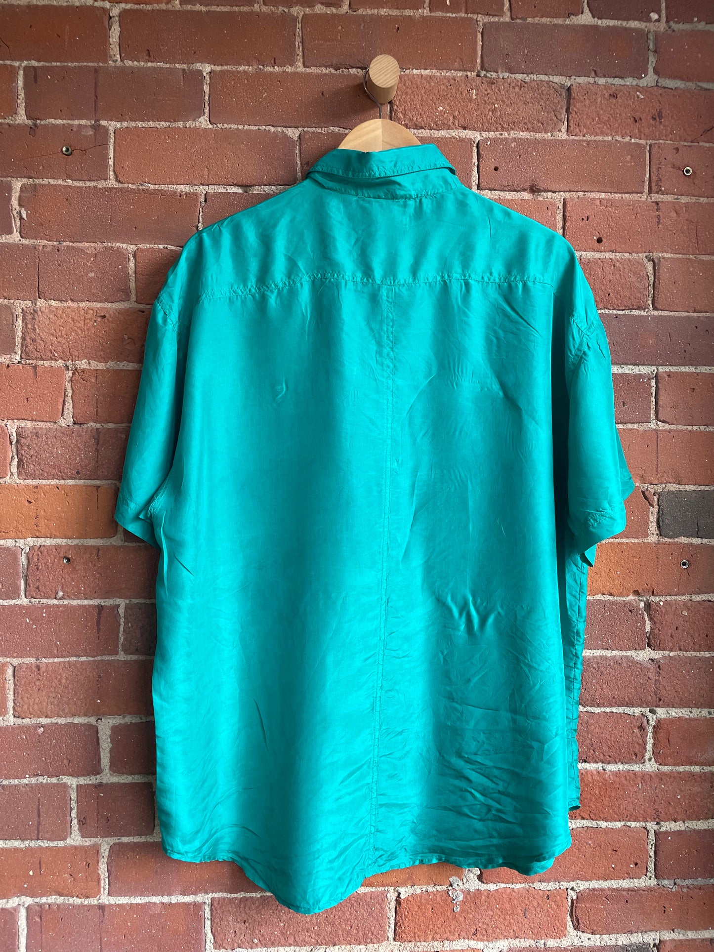 Teal Silk Short Sleeve Button Down SS2-3