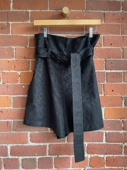 Caron Callahan High Waisted Floral Pattern Black Shorts SS1-2