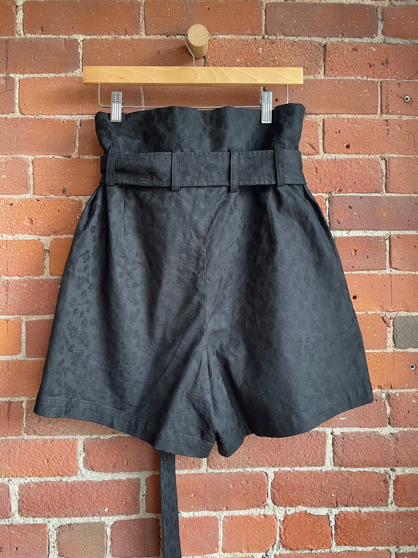 Caron Callahan High Waisted Floral Pattern Black Shorts SS1-2