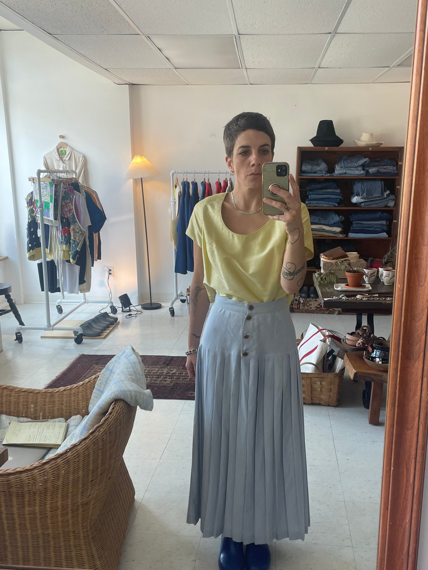 Light blue pleated button skirt SS 1