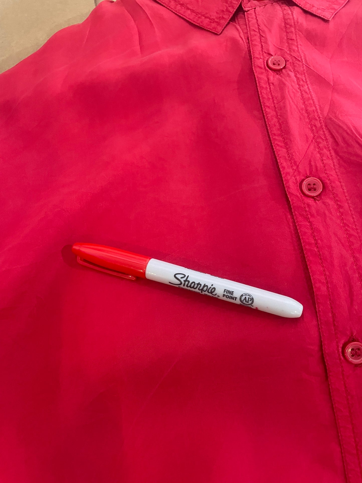 "City Streets" Raspberry Red Silk Button Down SS3